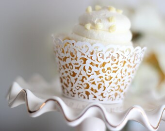White Filigree Cupcake Wrapper