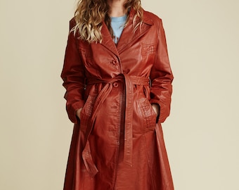 Ms. Pioneer Rust Leather Trench Coat // VINTAGE