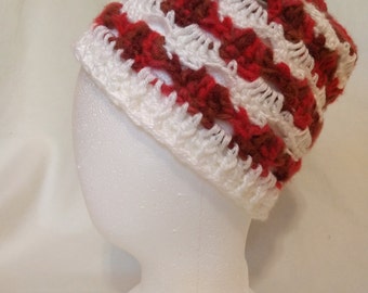 Red and White Petal Beanie