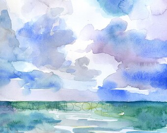 Abstract Ocean Watercolor Painting - 11 x 14 - Giclee Print Reproduction - Beach Painting - Landscape Art