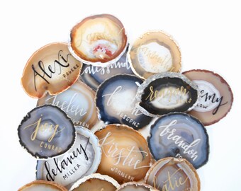 Agate Slice Calligraphy Place Cards