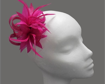 Wedding hair clip, fuschia fascinator, pink headpiece, sinamay loops & floral feather effect, made to order, special occasion, bridesmaid