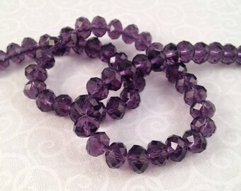 10 Crystal beads, violet purple, faceted, 6 X 8 mm
