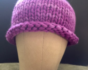Purple rolled brim beanie