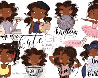 Stickers Girls, Planner Girls Icons, African American Girls, Painter, Knitting, Balerina, Coffee Break Stickers, Gamer Girl, Cute Girl Icons