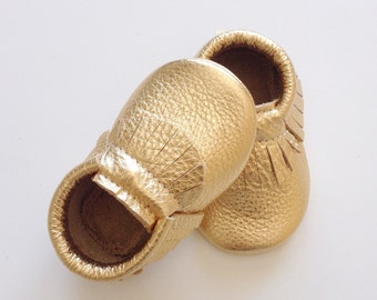 Gold Leather Baby Moccasins
