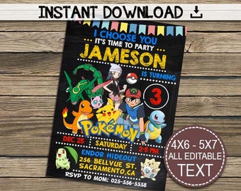 Pokemon Invitation, Pokemon Birthday, Pokemon Party, Editable PDF Template, Instant Download, Editable Invitation, Pdf