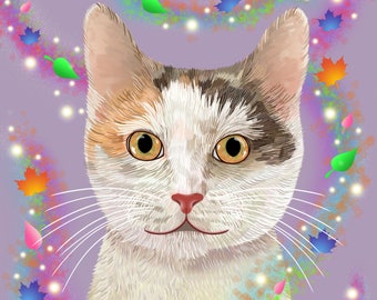 Colorful Leaves Cat - 8x10 print