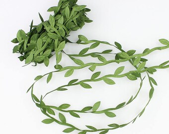 6M Green Artificial Leaf Silk Garland Ribbon, Woodland Wedding, Woodland Floral Ribbon Craft Supplies Wreath Making Crafts Enchanted Forest