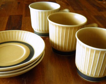 Set of Mid Century Stavangerflint (Norway) "Norrøna" Cups & Saucers--3 + 3--Inger Waage Design--Excellent Condition