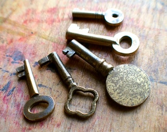 Tiny Brass Antique Key Set / Instant Collection