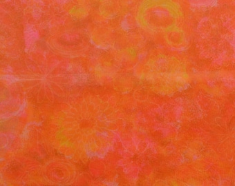 Vintage Voile Fabric, Polyester Voile, Retro Fabric, Sheer Fabric, Vintage Fabric, Orange Floral Fabric - 1 1/8 Yard - SF2547A