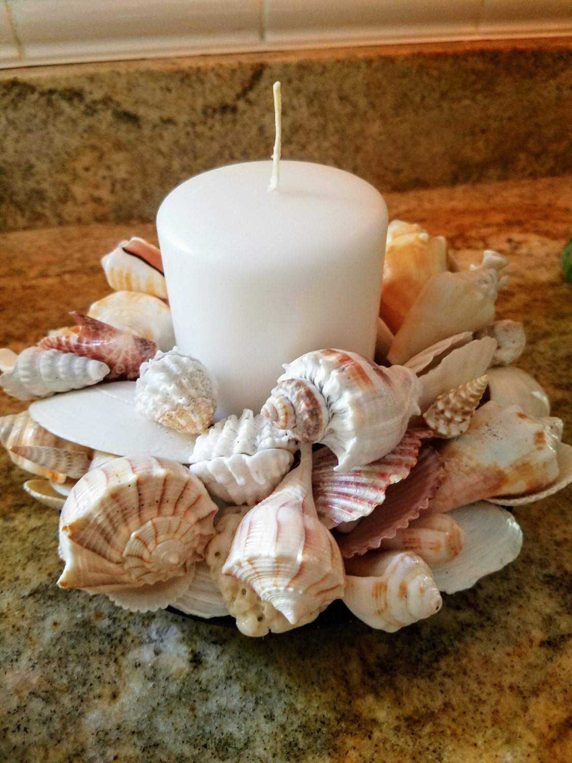 Seashell Blossoms Candle Pillar Holder Centerpiece 2 Tiered