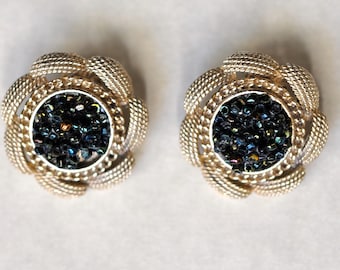 Vintage Costume Jewelry Earrings Silver Tone with Metallic Beads