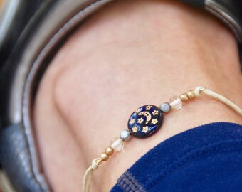 Celestial anklet,moon and stars anklet,string anklet,friendship anklet,boho anklet,beach anklet,string bracelet