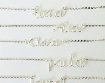 Silver Name Necklace, Gold Name Necklace, Custom Name Necklace, Gold Wire Name Necklace, Bridesmaids Gifts, Bridesmaid Jewelry, Gift Ideas