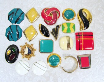 Earring Craft Lot Vintage Enamel Earrings Singles Pairs BACKS REMOVED Costume Jewelry Yellow Red Blue Green Aqua Hair Mosaic Frame Crafts