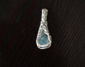 Blue Apatite Necklace Wire Wrapped Crystal Pendant
