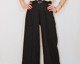 Black linen pants / Wide leg pants / Pants with pockets / Linen clothing / Office wear