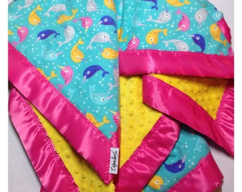 Narwhal baby blanket, receiving blanket, swaddler, flannel baby blanket, narwhal minky blanket, narwhal bedding