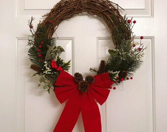 Rustic Holiday/Christmas floral wreath, Christmas wreath, holiday wreath