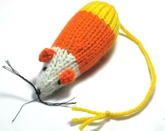 Knit Catnip Mouse Cat Toy with Bright Candy Corn Stripes