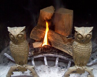 Cast Iron Owl Andirons