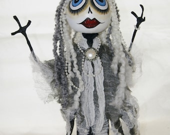 Gourd Witch, Art Doll Gourd Swamp Princess, Lady Pearl, OOAK Hand Painted Gourd Figure Art