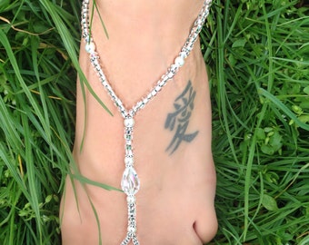 Wedding / Beach Barefoot Sandals / Foot Jewelry - Crystal Elements with Pearl Style: Pimalai