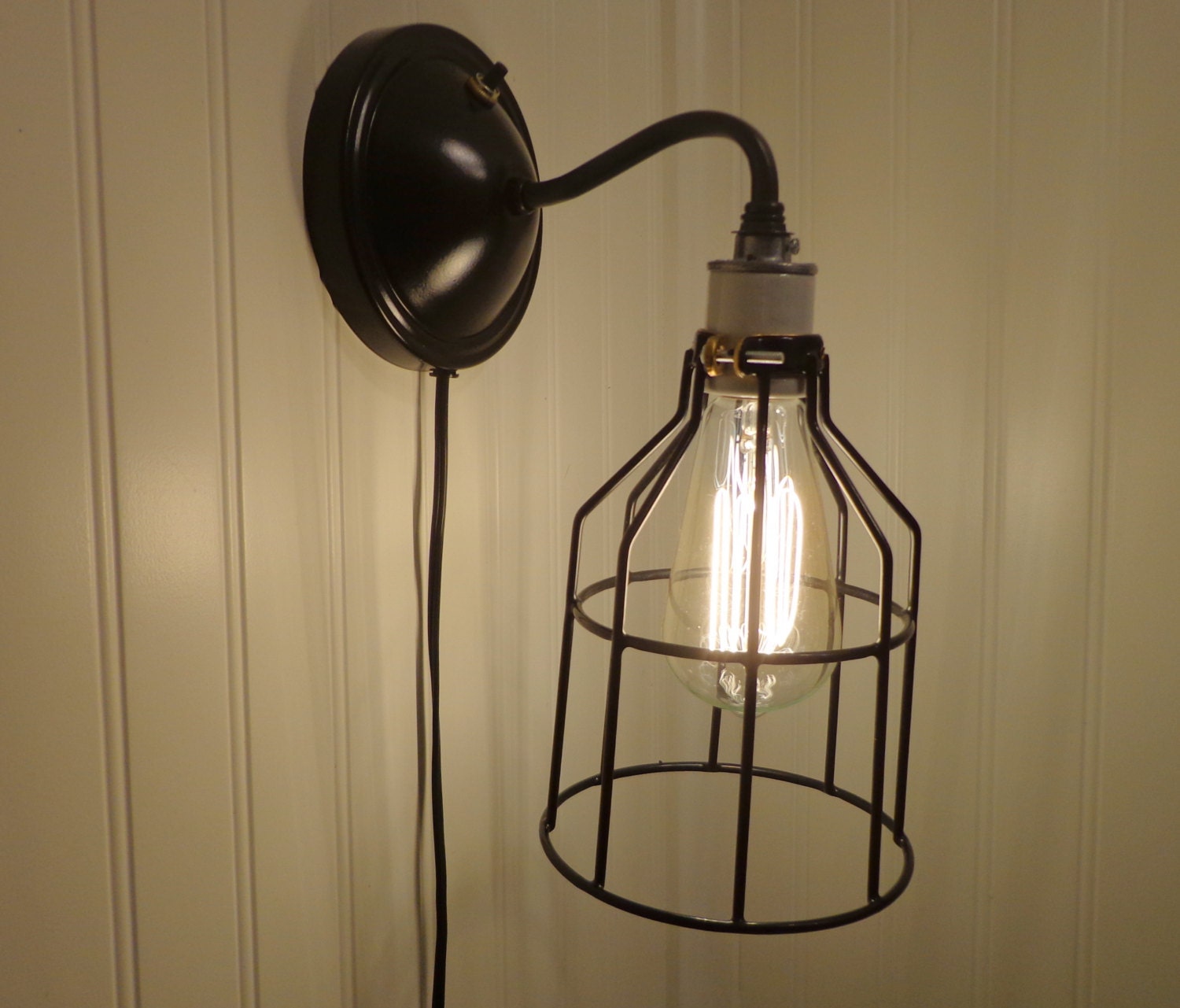 Industrial Wall LIGHTING SCONCE Plug In with Edison Bulb