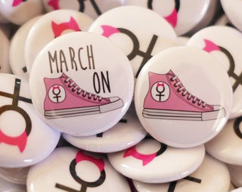 Women's March On Pin, Pussyhat Pin March On Button