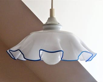 Pendant lamp in milk glass scalloped edge blue lamp-ceiling lamp shade