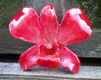 Free Shipping Real Natural Vibrant Ruby Red ORCHID Pendant and Pin