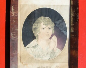 1800s Lithography ADORATION by Kellogg & Hammer Hartford Connecticut