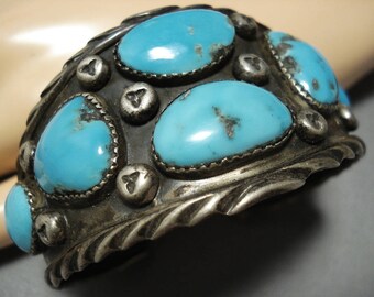 Museum Vintage Native American Navajo Morenci Turquoise Sterling Silver Bracelet Old