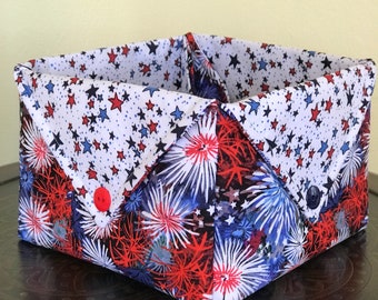 Fireworks and stars quilted fabric basket