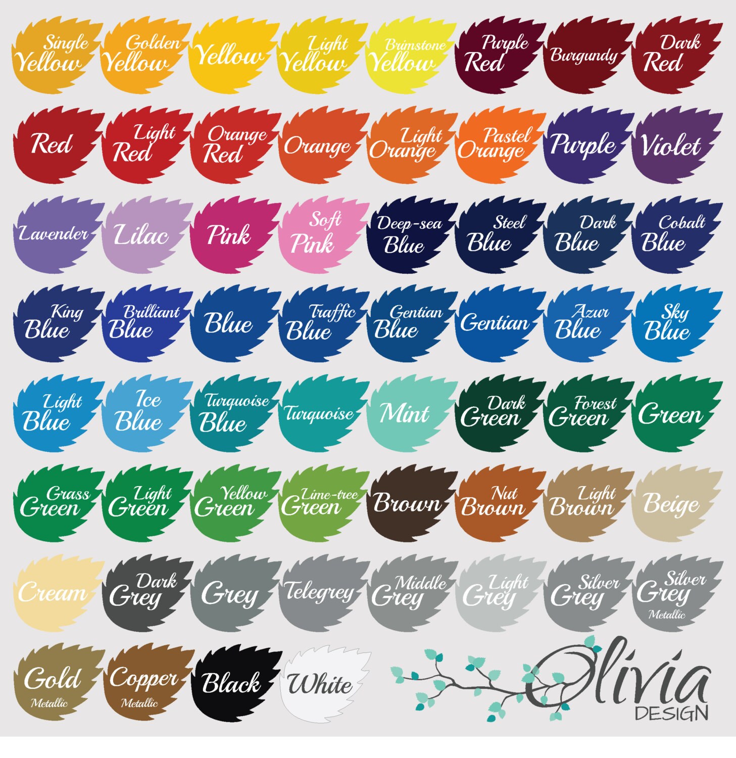 Available Vinyl Color chart