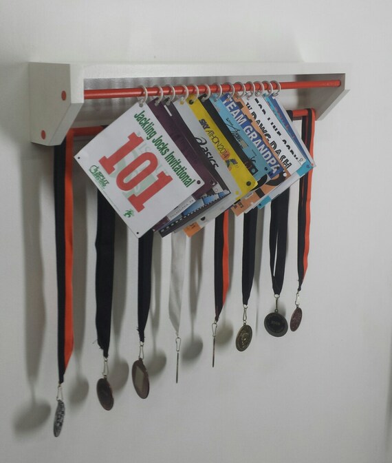 Trendy Running display for race bibs and medalswhite and