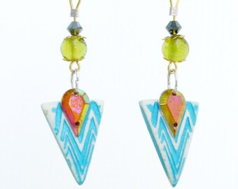Asymmetric/blue/gem/triangle/clay/dangly earrings.JE25-75