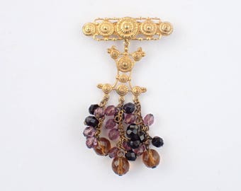 Signed DVF for Diane Von Furstenberg Brooch with dangling glass beads AB458
