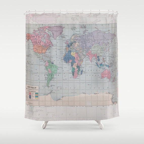 World Map Shower Curtain Historical map Fabric curtain