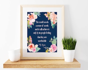 Social Worker-Mr. Rogers-PRINTABLE-Quote-Floral-Navy Blue-Typography-Inspirational Print-8x10-Office Decor-Motivational-Change the World