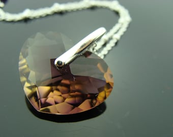 Large Faceted Ametrine Heart Sterling Silver Pendant Necklace