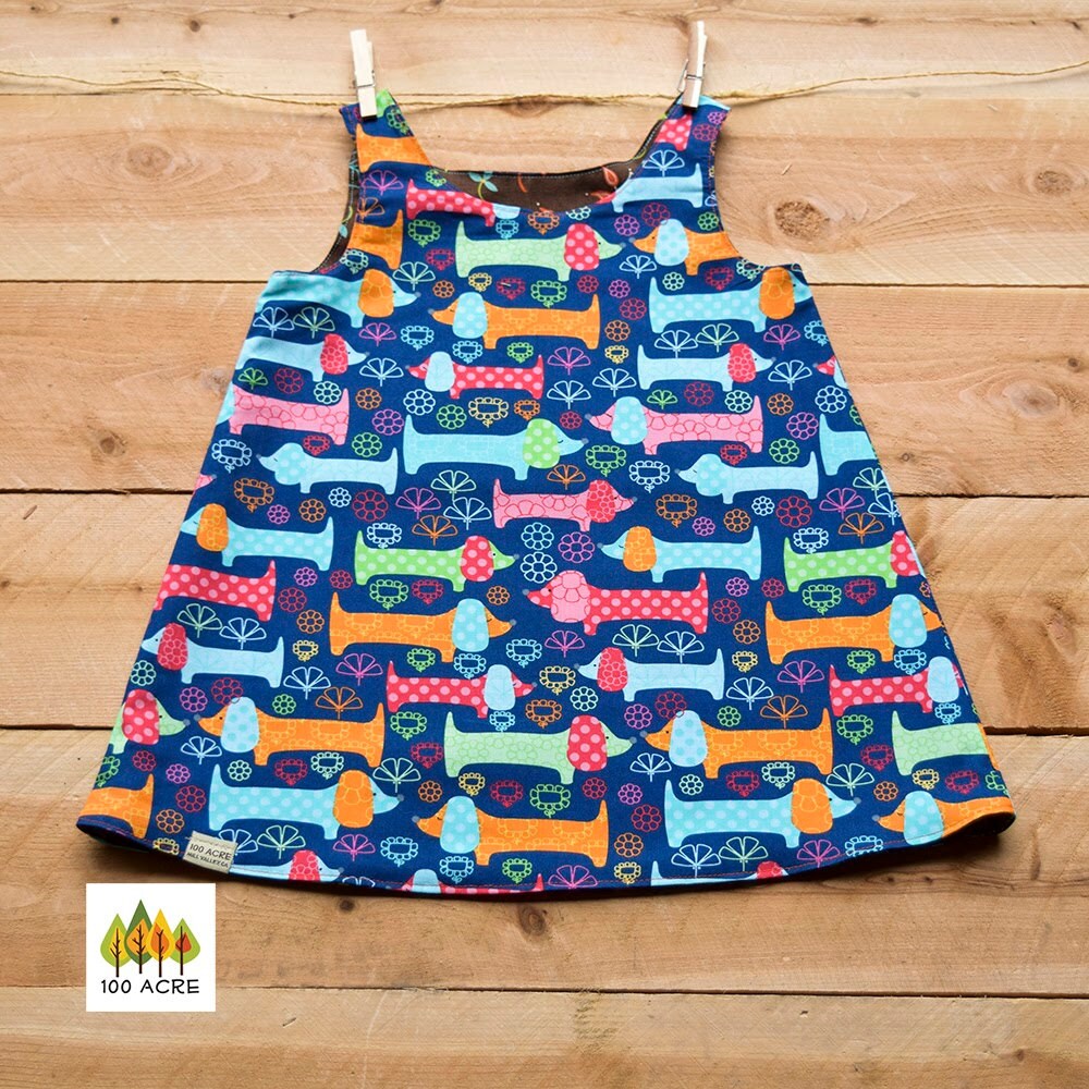 Reversible dachshund dress for girls. Fall harvest toddler
