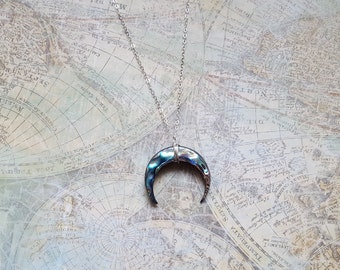 Abalone Necklace, Abalone Crescent Moon Necklace, Pendant Necklace, Abalone Shell Jewelry, Ladies Necklace, Womens Jewelry, Birthday Gift