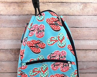 Flip Flop Fun Tennis Racket Backpack/ Unique Tennis Backpack/ Youth Tennis Backpack/ Preppy Tennis Backpack