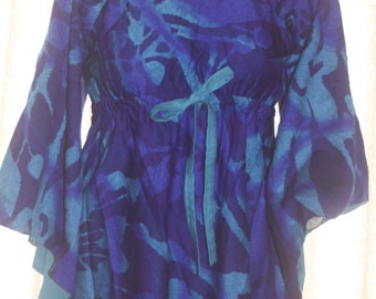 Vintage Lila Boho 60's Hawaiian bell sleeved long Caftan Dress M