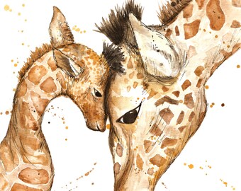 Baby Giraffe Watercolor Art Print Nursery Art Baby Animal