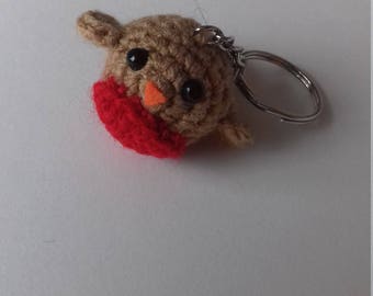 Hand crocheted mini robin keyring