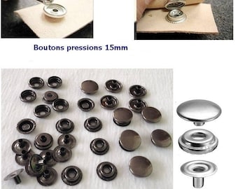 Boutons pression métal rond 15mm 18 pièces couleur noir gunmetal attache couture cuir maroquinerie mercerie diy